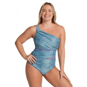New! Leonisa One-Shoulder Mesh Shaping Swimsuit Size Medium 25072